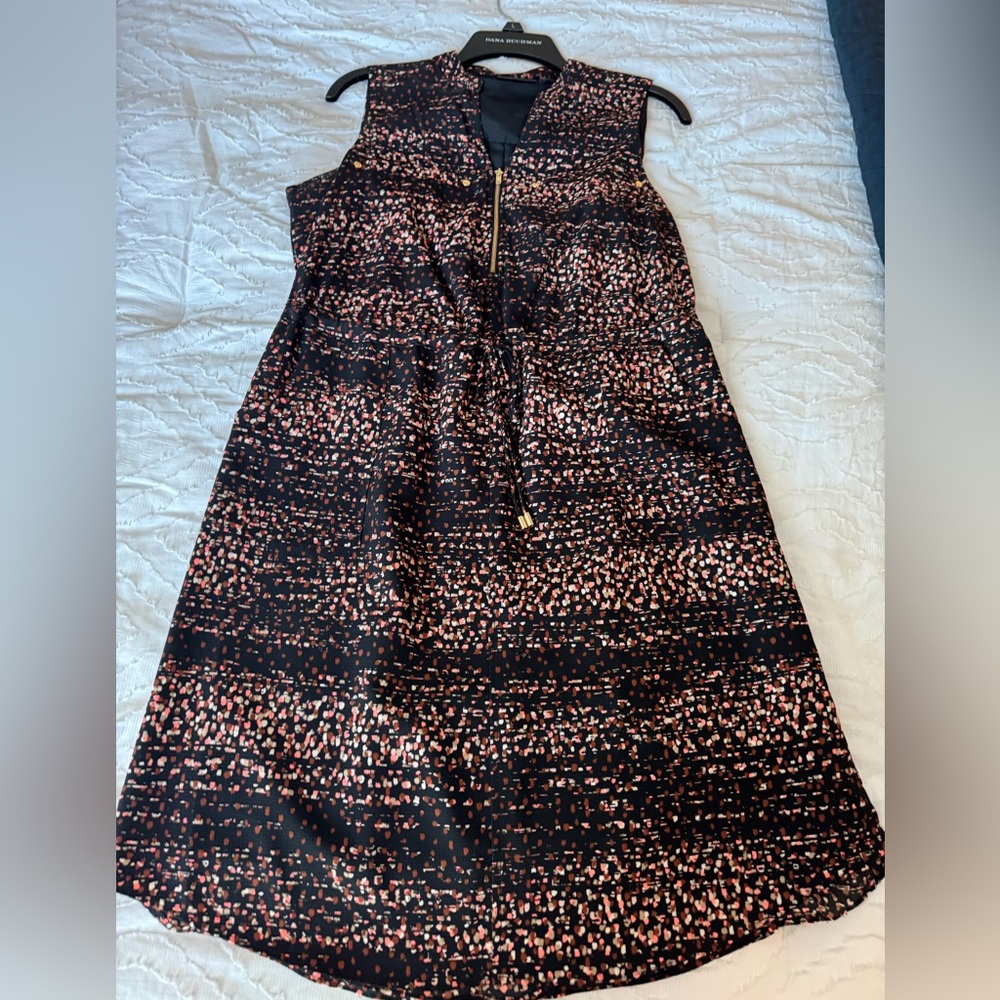 Multicolored Pink/Black Tank Dress with Gold Zipper